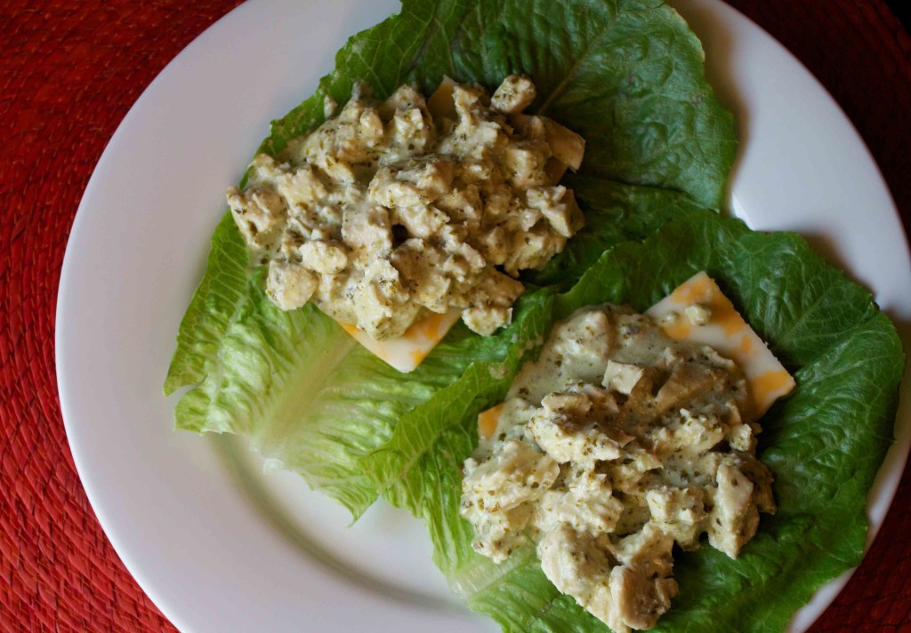 Pesto Chicken Salad Lettuce Wraps - great for bariatric living!